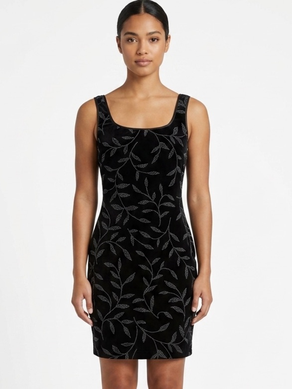 Vintage Cache Black Velvet Beaded Mini Dress Women’s XS Stretch Sleeveless